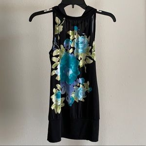 Floral Print Black Sleeveless Top